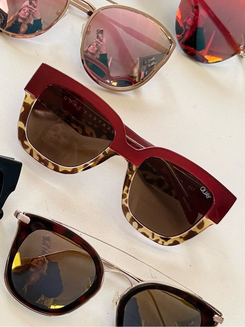 Quay Australia Red and Tortoiseshell Block-Top Sunglasses